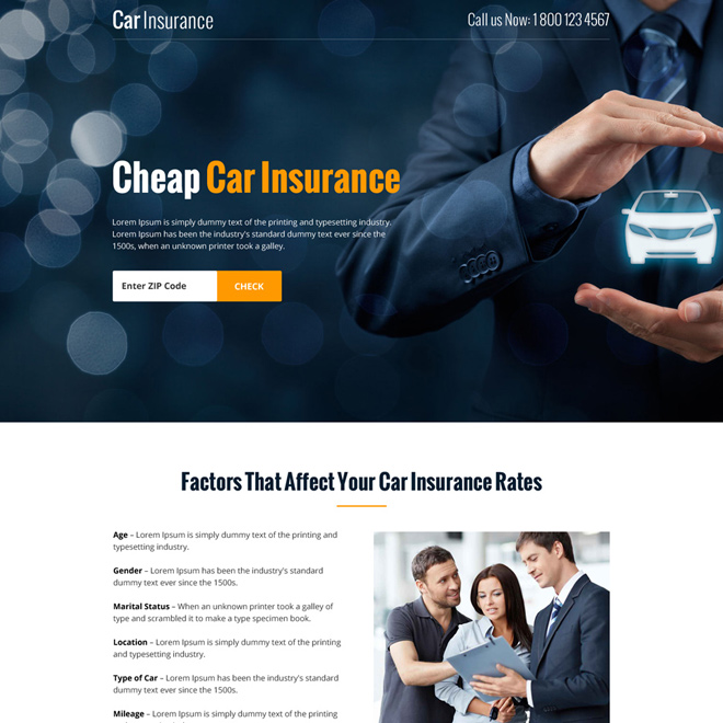 cheap car insurance zip capturing bootstrap landing page Auto Insurance example