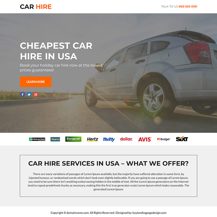 cheapest car hire services funnel design Car Hire and Car Rental example