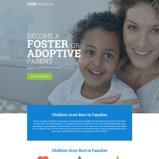 child adoption agency responsive landing page Adoption example