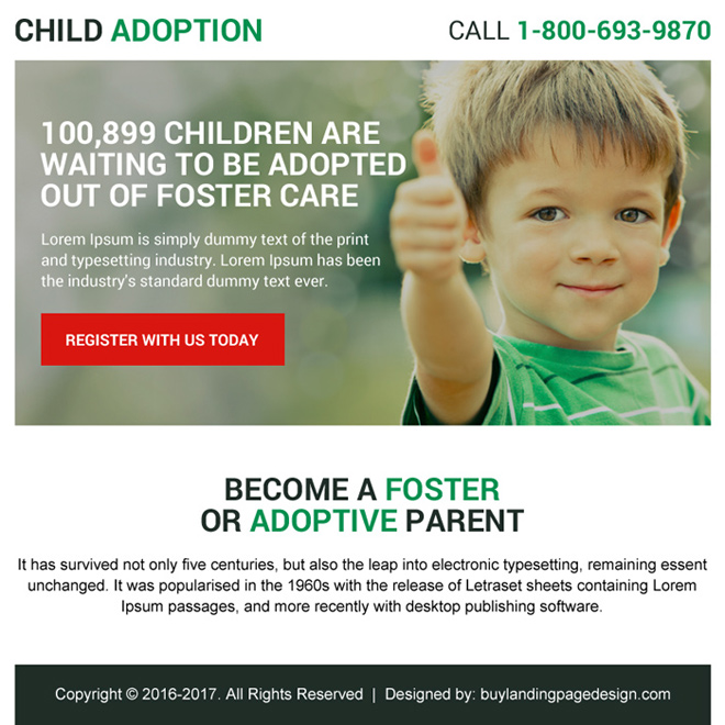 child adoption ppv landing page design for capturing quality leads