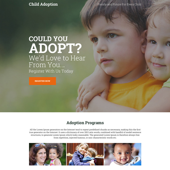 child adoption center responsive landing page Adoption example