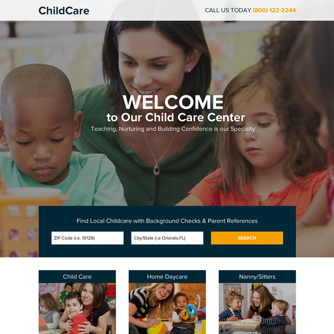 child care center lead generating responsive landing page Child Care example