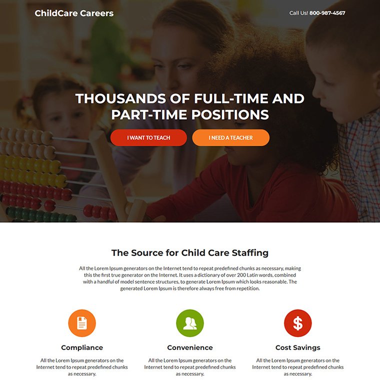 child care careers responsive landing page Child Care example