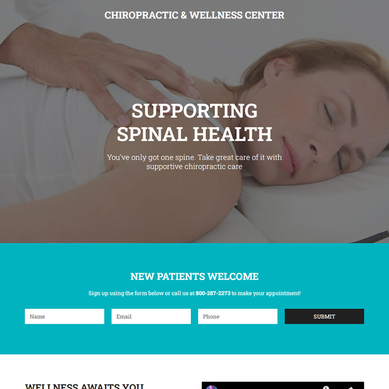 chiropractic and wellness center responsive landing page Chiropractic example