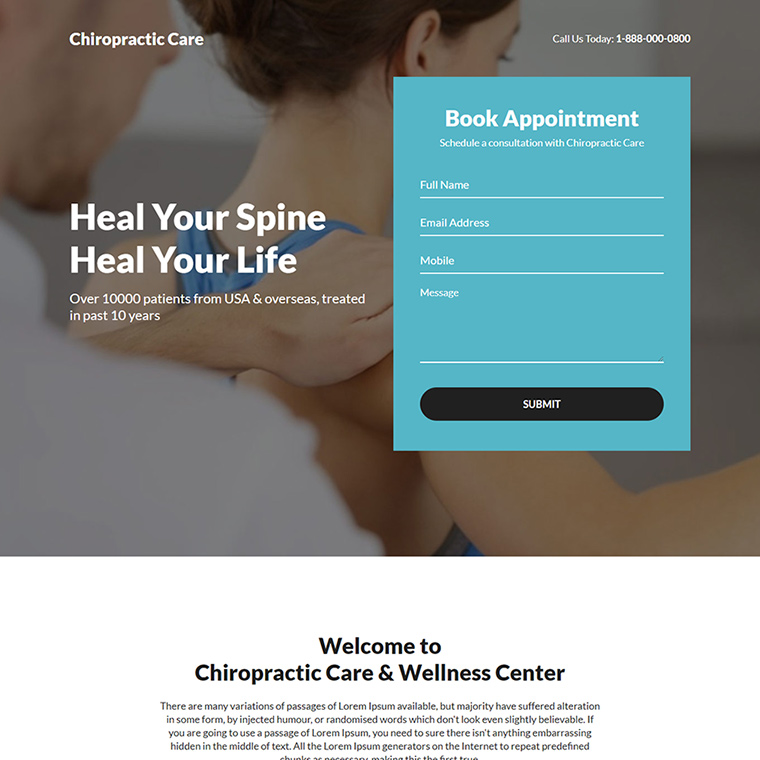 chiropractic care appointment booking responsive landing page