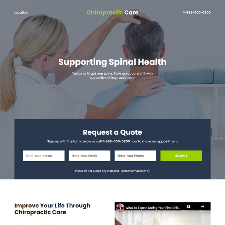 spinal care clinic responsive landing page Chiropractic example