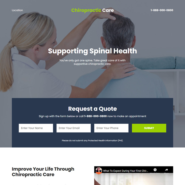 spinal care clinic responsive landing page