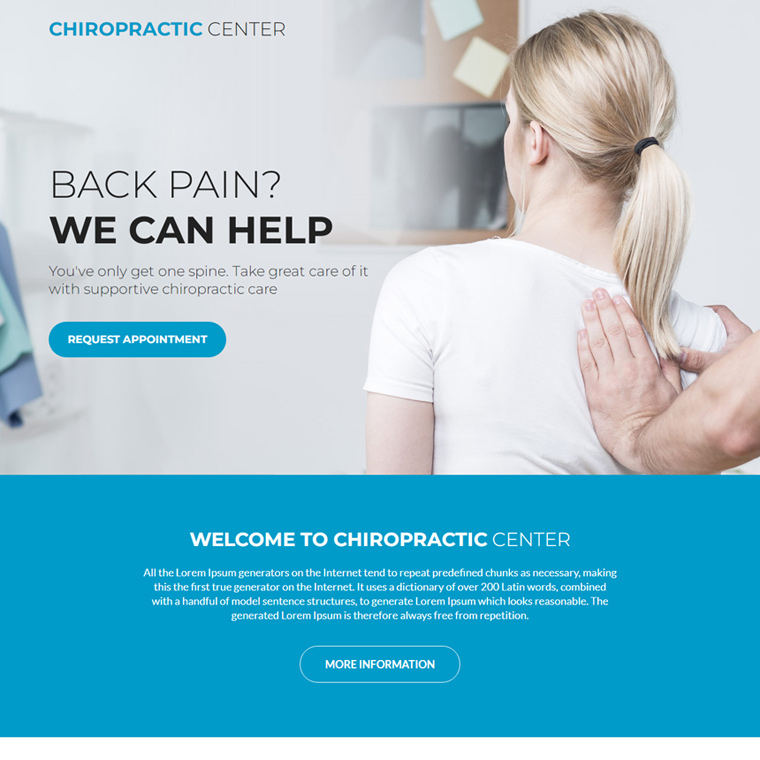 chiropractic center lead gen landing page design Chiropractic example