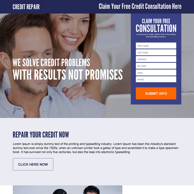 claim your free credit repair consultation responsive lead gen landing page design Credit Repair example