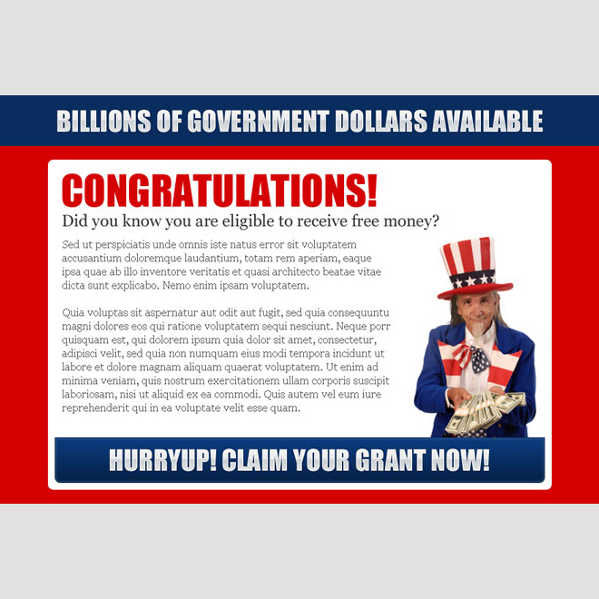 claim your government grant now converting ppv landing page design Government Grants example