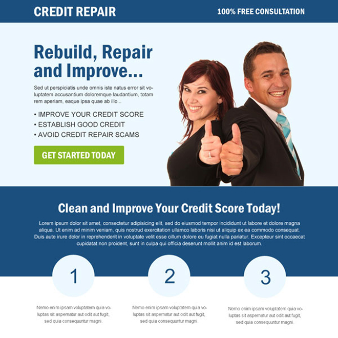 Credit rebuild, repair and improve responsive landing page