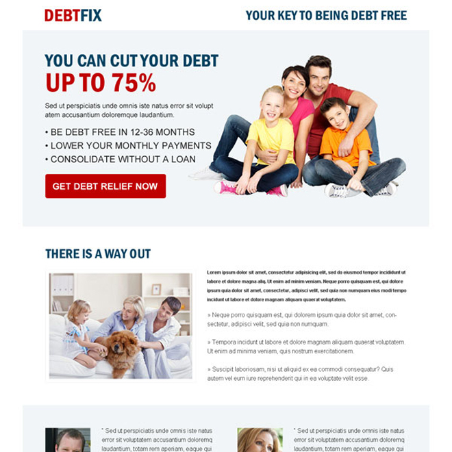 clean debt business converting responsive landing page design