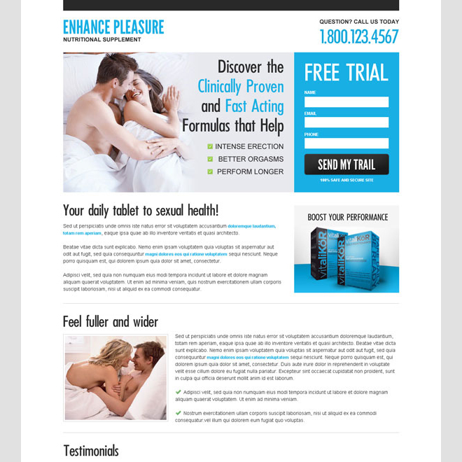 male enhancement product squeeze page design Male Enhancement example