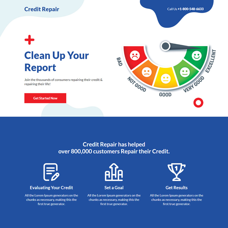 credit repair service lead generating responsive landing page Credit Repair example