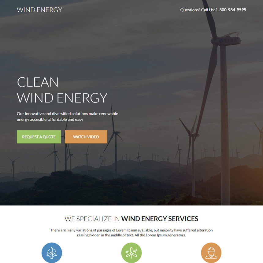 clean wind energy responsive landing page