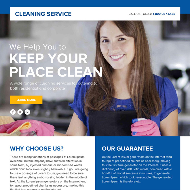 cleaning service lead funnel responsive landing page design Cleaning Services example