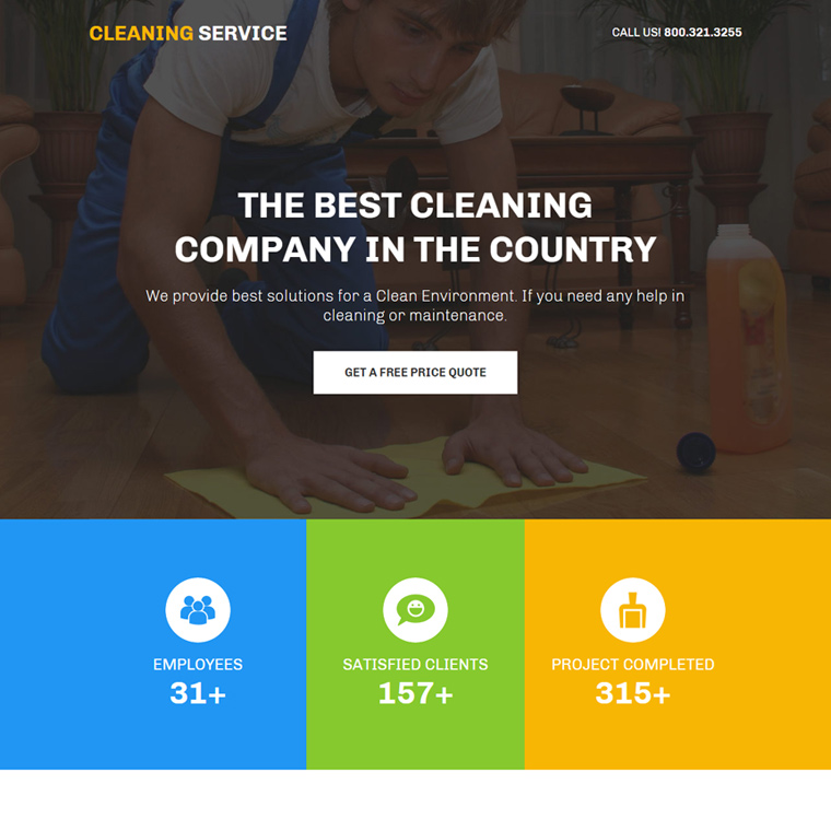 professional cleaning service landing page design