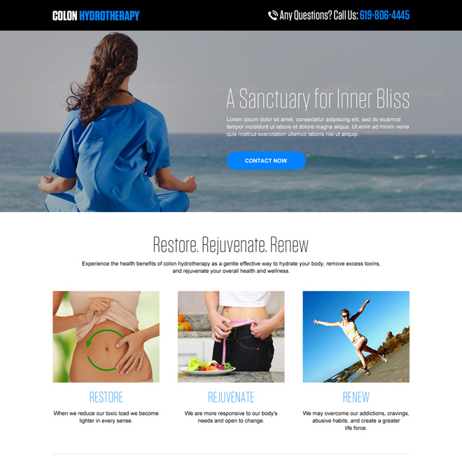 colon hydrotherapy minimal landing page design