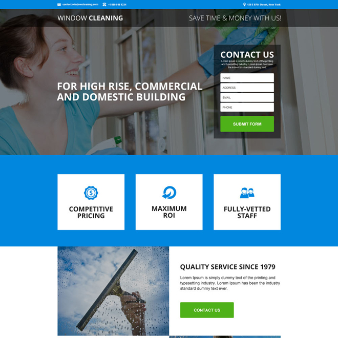 commercial window cleaning service responsive landing page