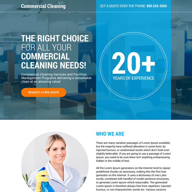 commercial cleaning service responsive landing page design