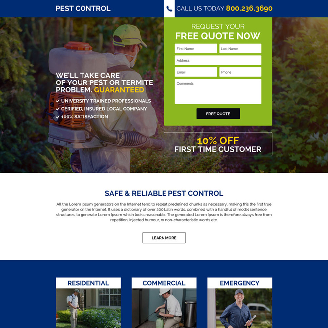 commercial pest control service responsive landing page design Pest Control example