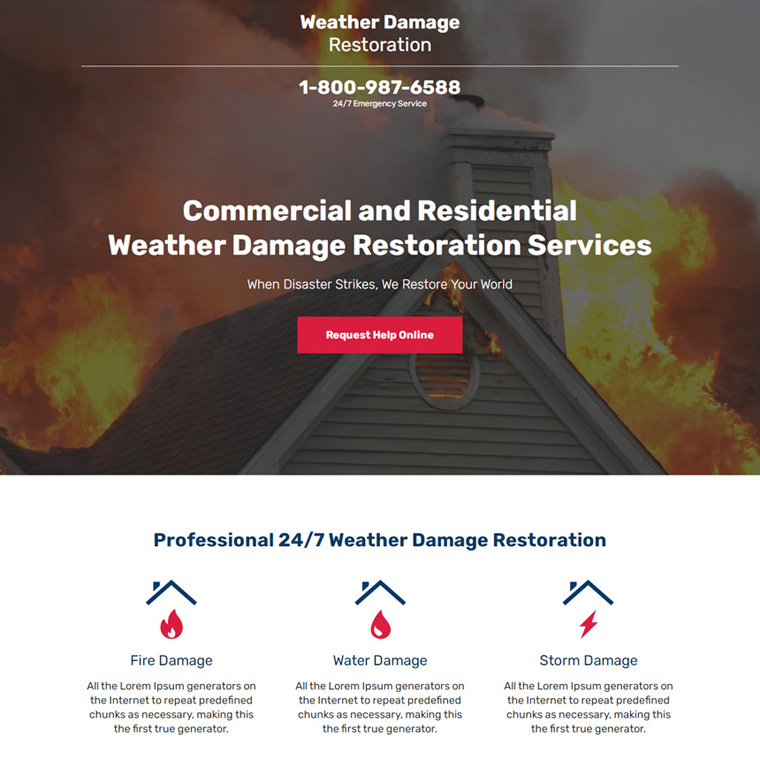 weather damage restoration service landing page