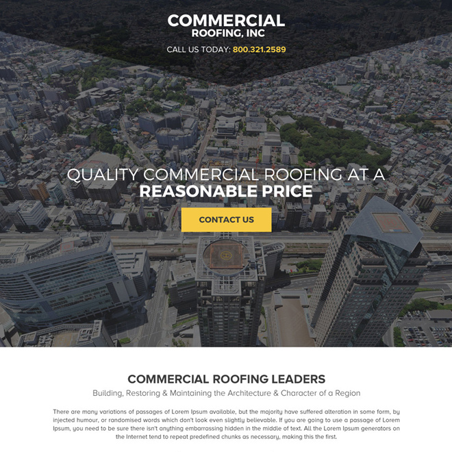 commercial roofing call to action responsive landing page design Roofing example