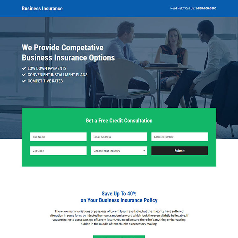 business insurance free consultation responsive landing page