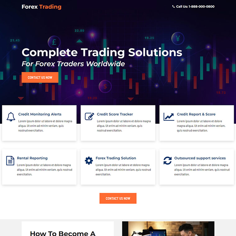 complete trading solutions responsive landing page Forex Trading example