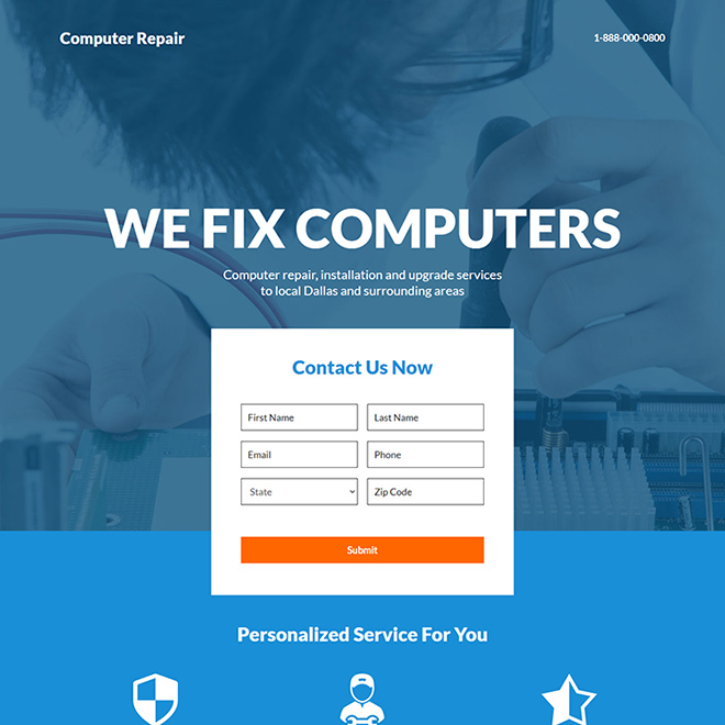 computer repair and installation responsive landing page