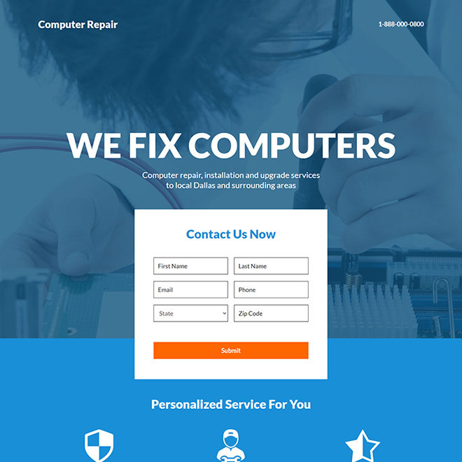 computer repair and installation responsive landing page Computer Repair example