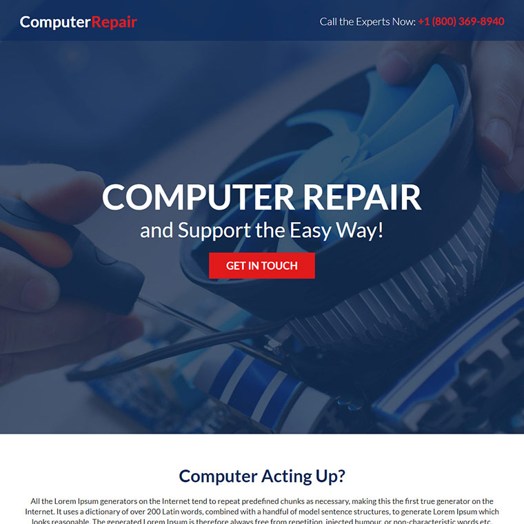 computer repair and maintenance service landing page