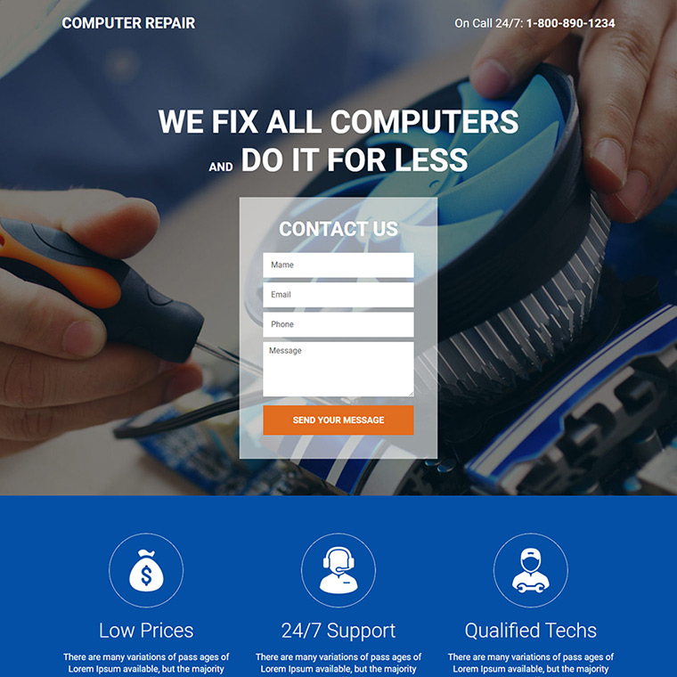 professional computer repair service landing page design Computer Repair example