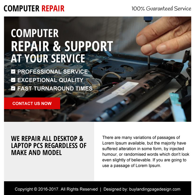 computer repair service ppv landing page design Computer Repair example