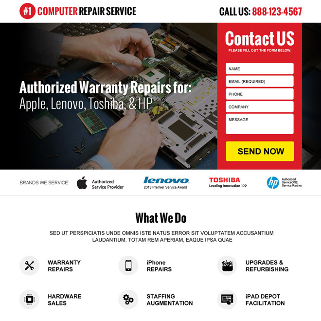 computer repair service responsive lead capturing landing page design Computer Repair example