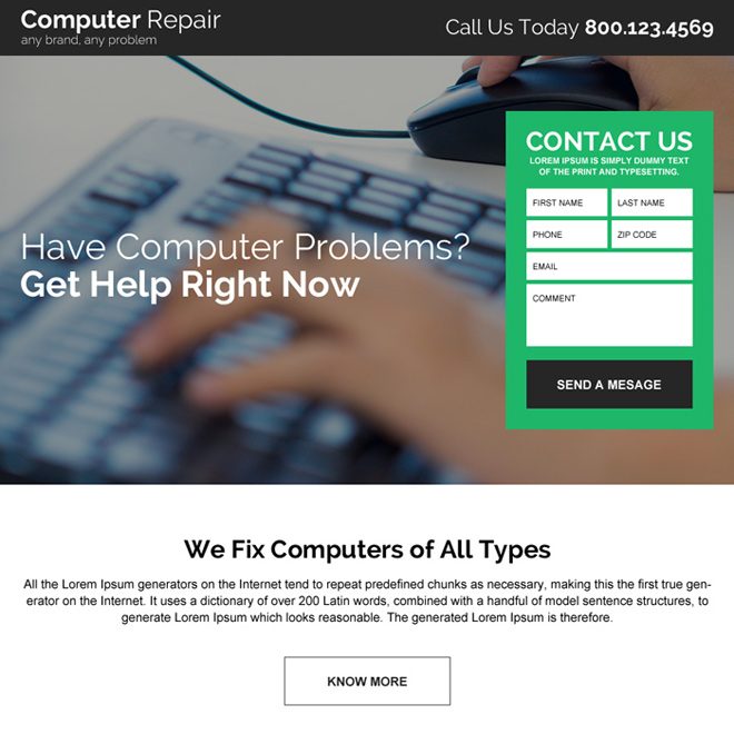 computer repair service responsive landing page design Computer Repair example