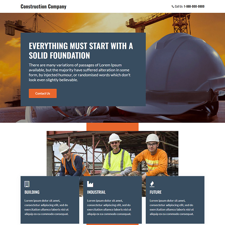 construction company lead capture responsive landing page Business example