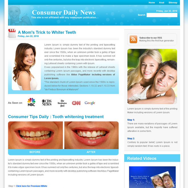 teeth whitening daily news landing page design template