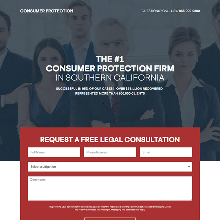 consumer protection law firm lead capture landing page