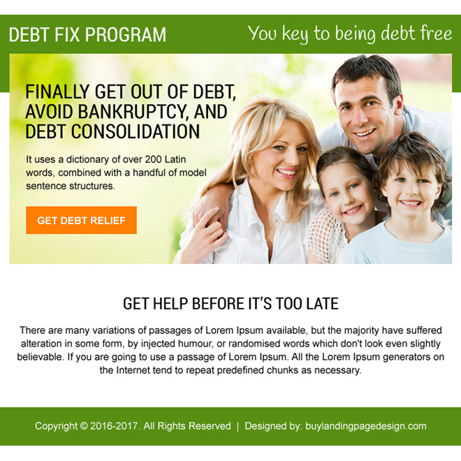 debt fix program ppv landing page design Debt example