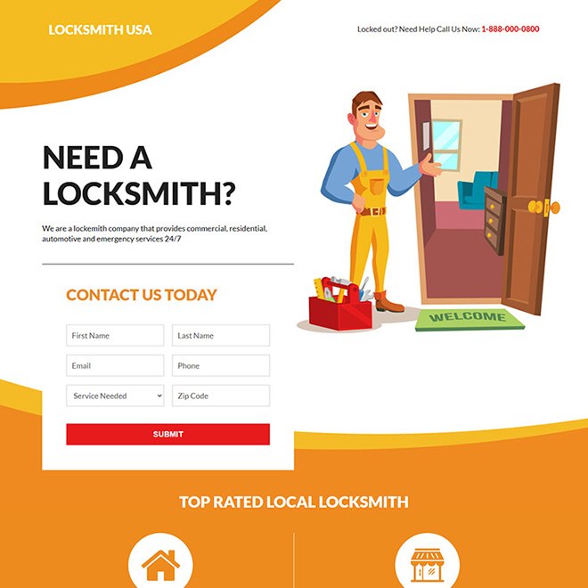 commercial and residential locksmith service responsive landing page design