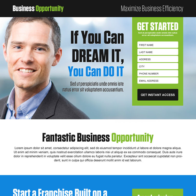 converting business opportunity responsive landing page design template Business example