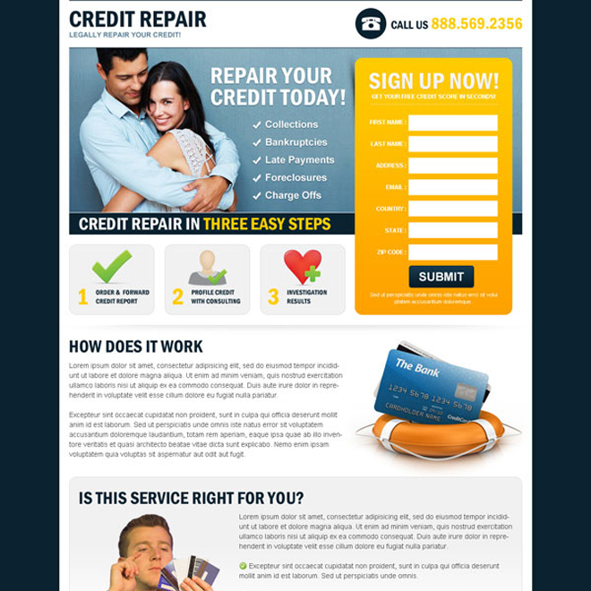 repair your credit today in 3 easy steps small lead gen squeeze page design Credit Repair example