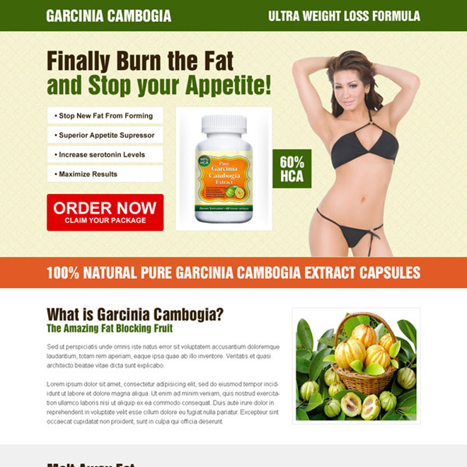 converting garcinia cambogia call to action appealing landing page design Weight Loss example