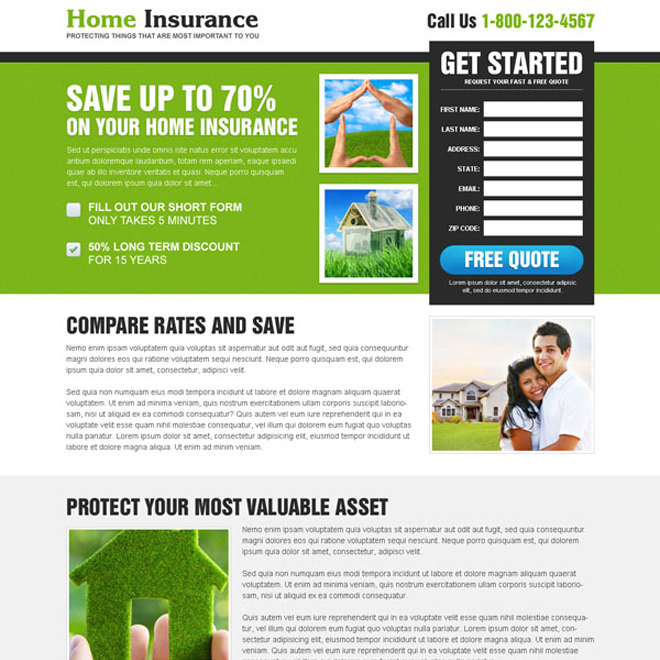 save on your home insurance optimized and clean home insurance landing page