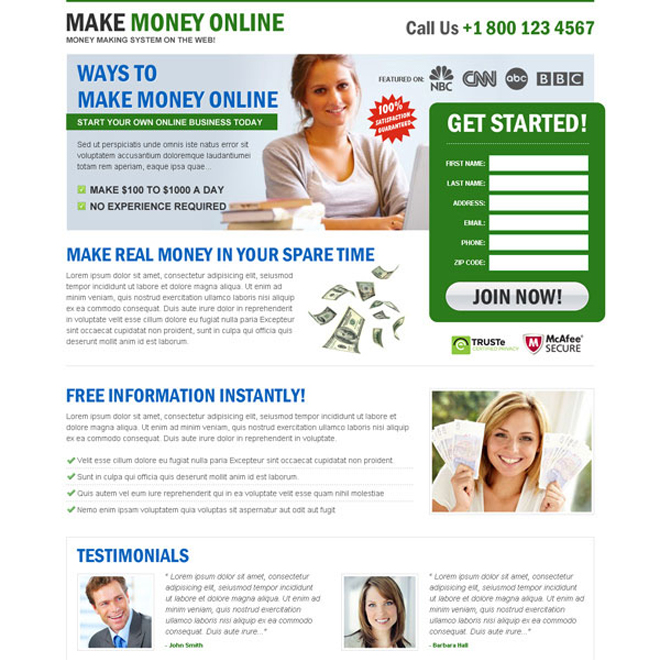 easy ways to make money online clean and minimal landing page design template