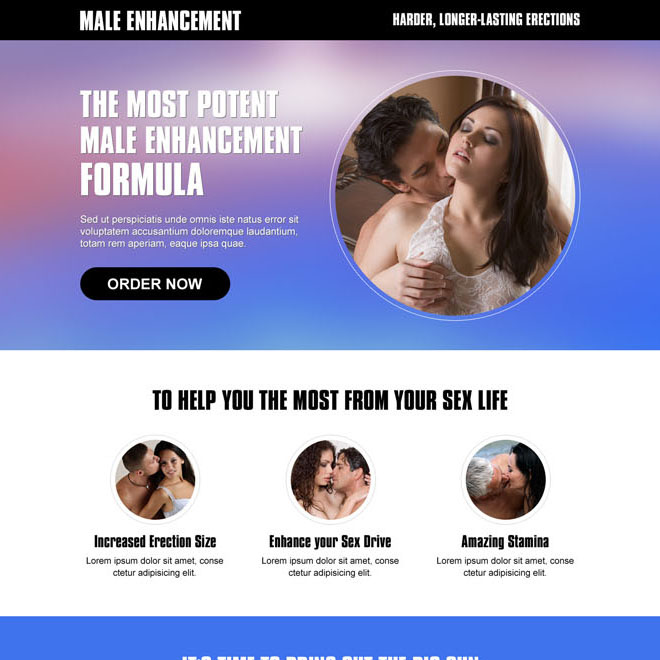 clean and converting male enhancement responsive landing page design to boost your male enhancement formula sales