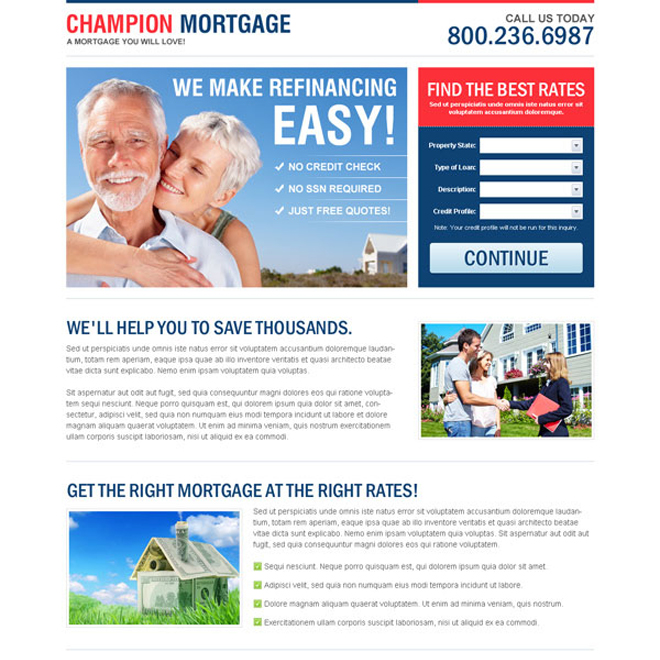 champion refinance mortgage creative lead capture lander design Mortgage example