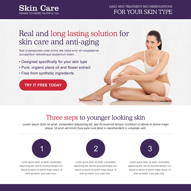 responsive skin care treatment squeeze page design Skin Care example