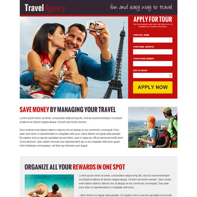 converting travel lead generation landing page design templates for your travel agency Travel example